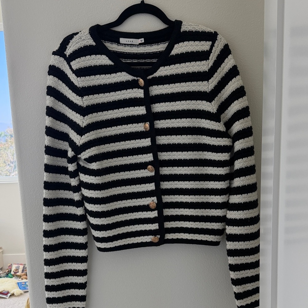 Lush Black and White Striped Cardigan